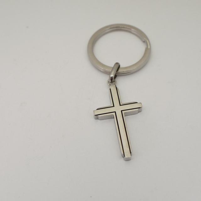 cross silver and black stainless steel keychain.jpg